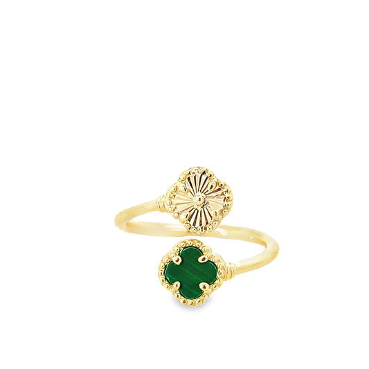 14K Yellow Gold Green & Gold Flowers Ring Size 7 2.0Dwt
