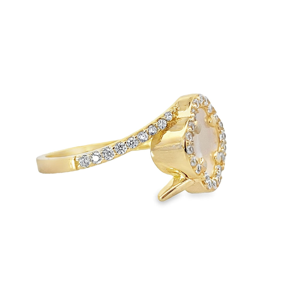 14K Yellow Gold Mother Of Pearl Flower Ring Size 7 1.3Dwt