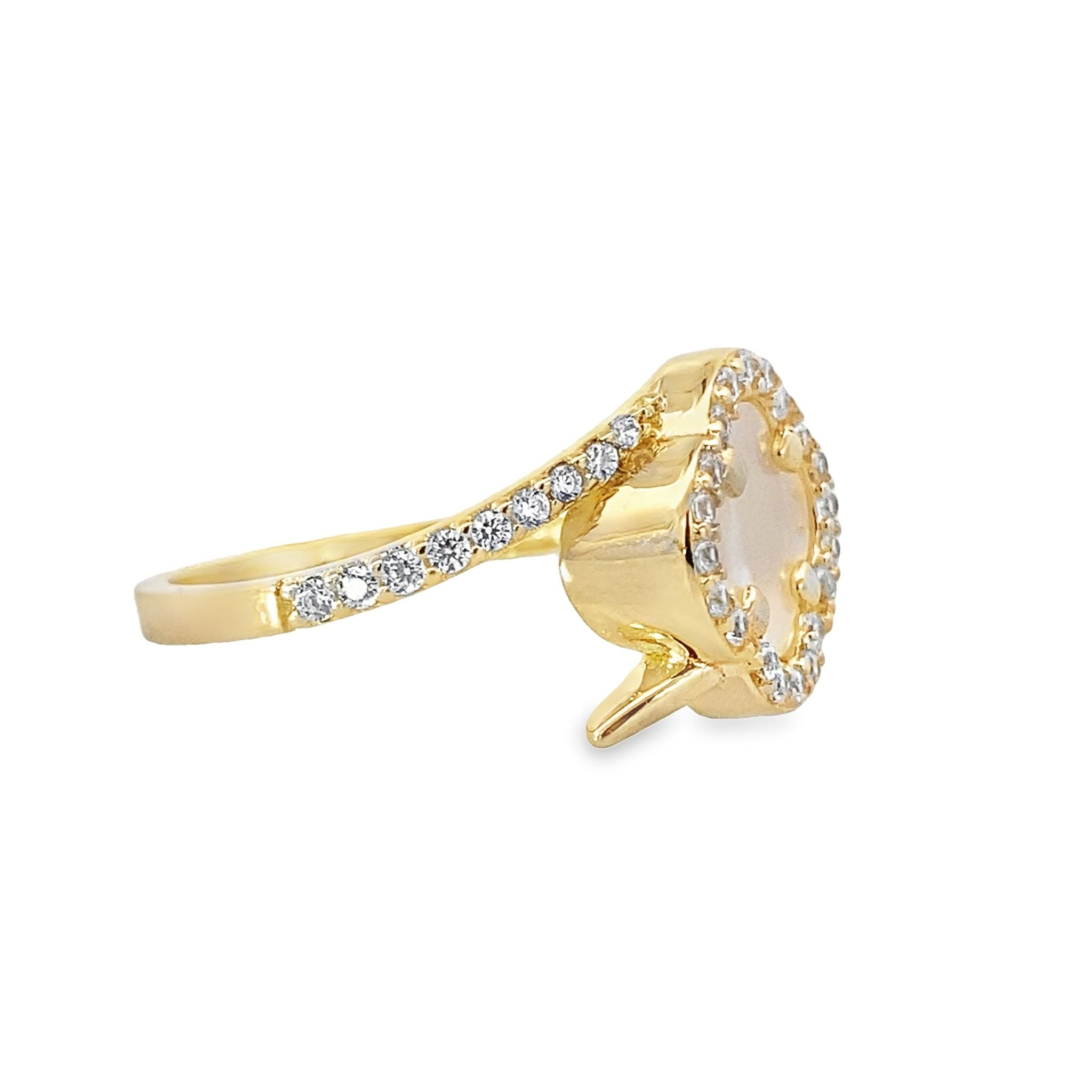 14K Yellow Gold Mother Of Pearl Flower Ring Size 7 1.3Dwt