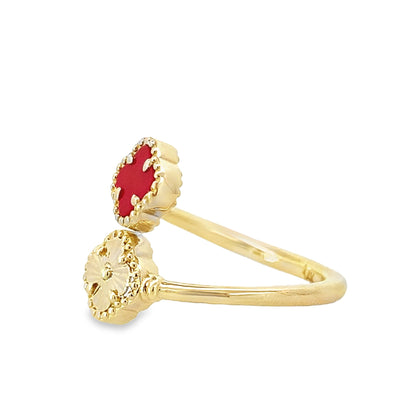 14K Yellow Gold Red & Gold Flowers Ring Size 7 2.0Dwt
