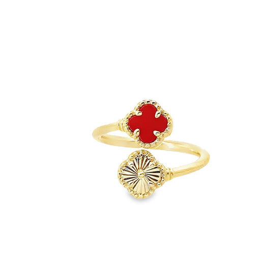 14K Yellow Gold Red & Gold Flowers Ring Size 7 2.0Dwt
