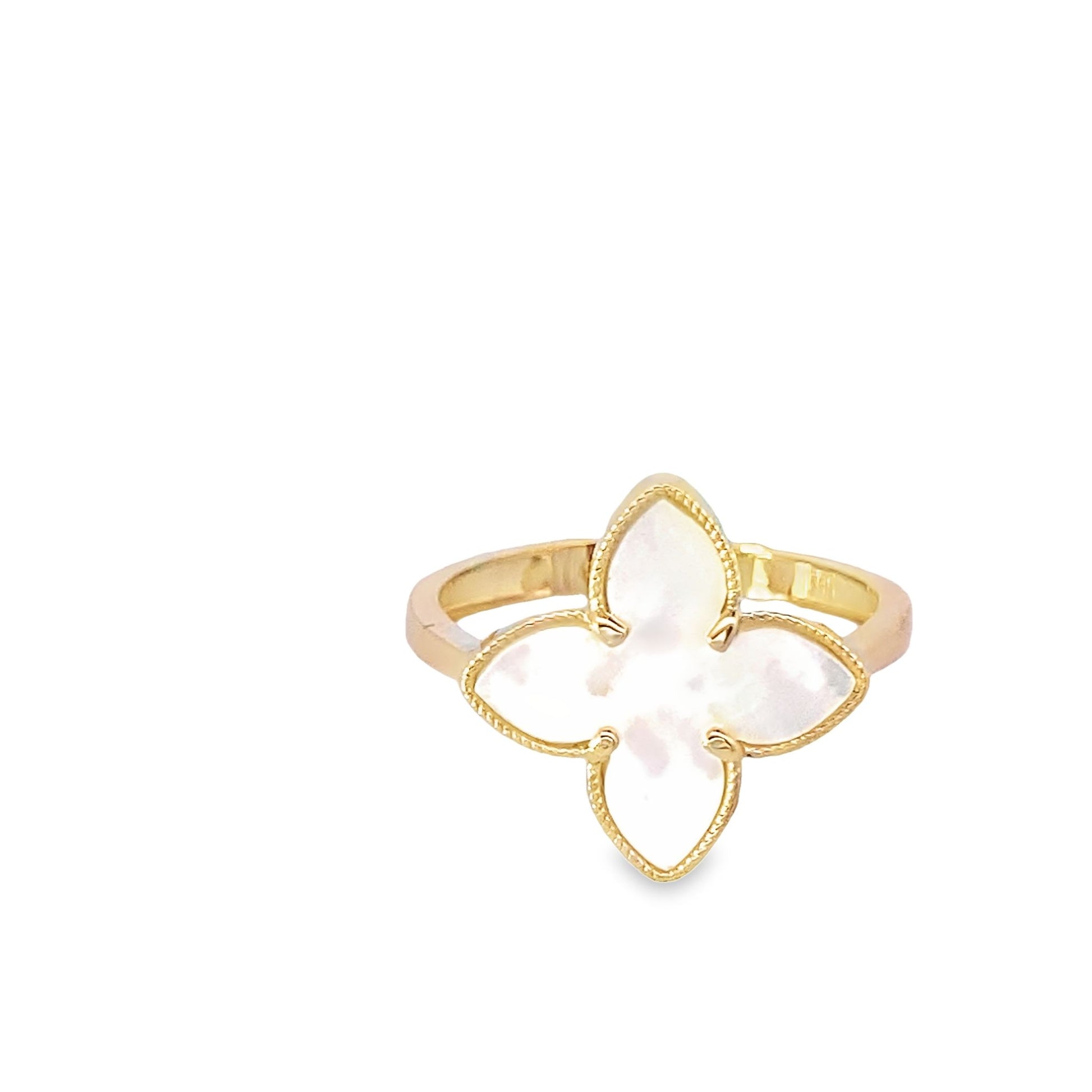 10K Yellow Gold Mother Of Pearl Flower Ring Size 7