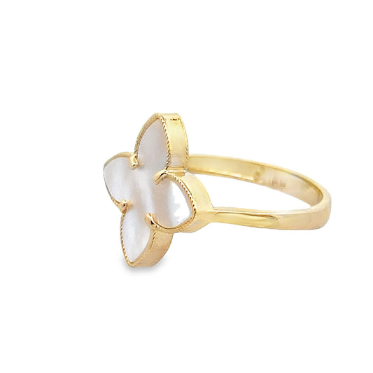 10K Yellow Gold Mother Of Pearl Flower Ring Size 7