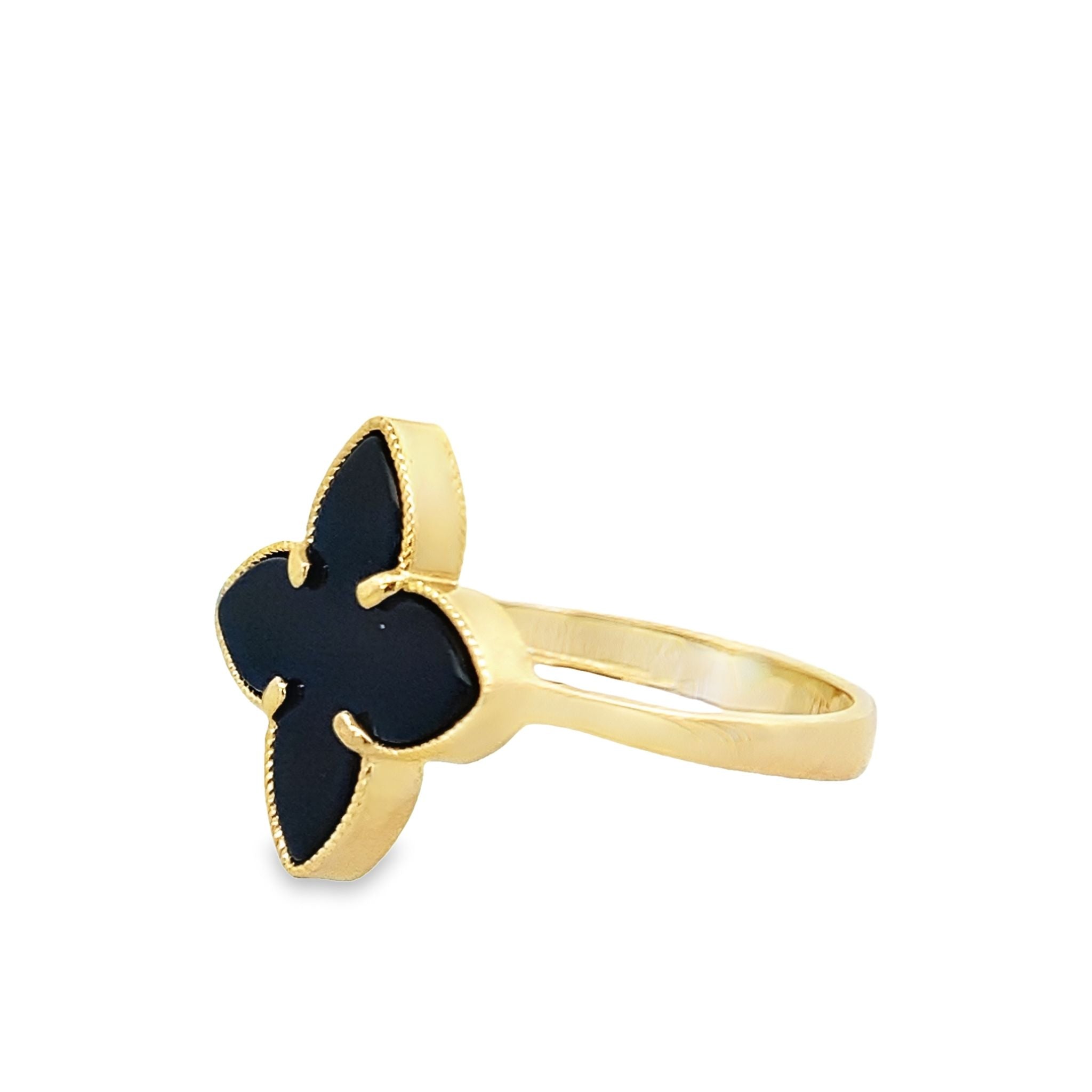10K Yellow Gold Onyx Flower Ring Size 7