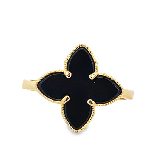 10K Yellow Gold Onyx Flower Ring Size 7