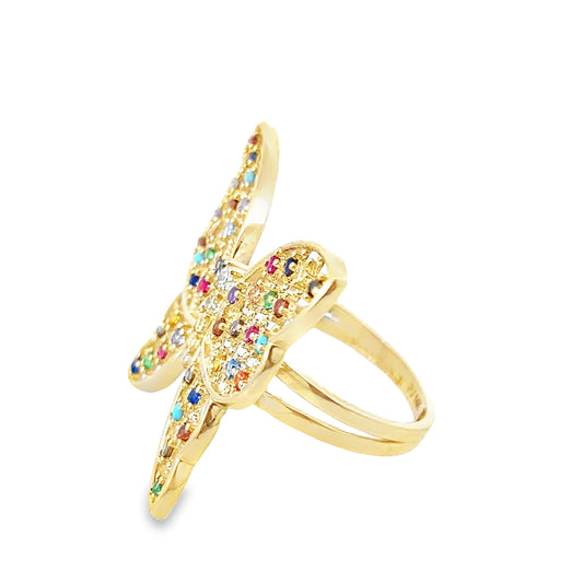 14K Yellow Gold Color Stones Butterfly Ring Size 6 2.3Dwt