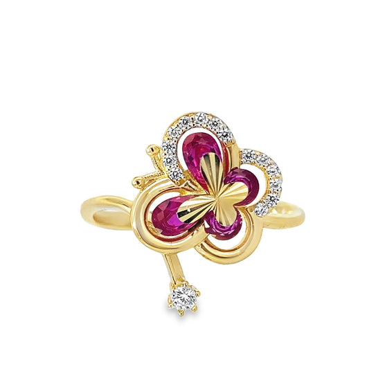 14K Yellow Gold Red Stone Butterfly Ring Size 7 1.7Dwt