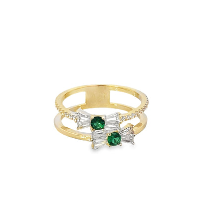 14K Yellow Gold Ladies Green Stone Bow Ring Size 7 2.0Dwt