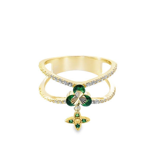 14K Yellow Gold Ladies Green Stone 3 Leaf Clover Ring Size 7 2.0Dwt