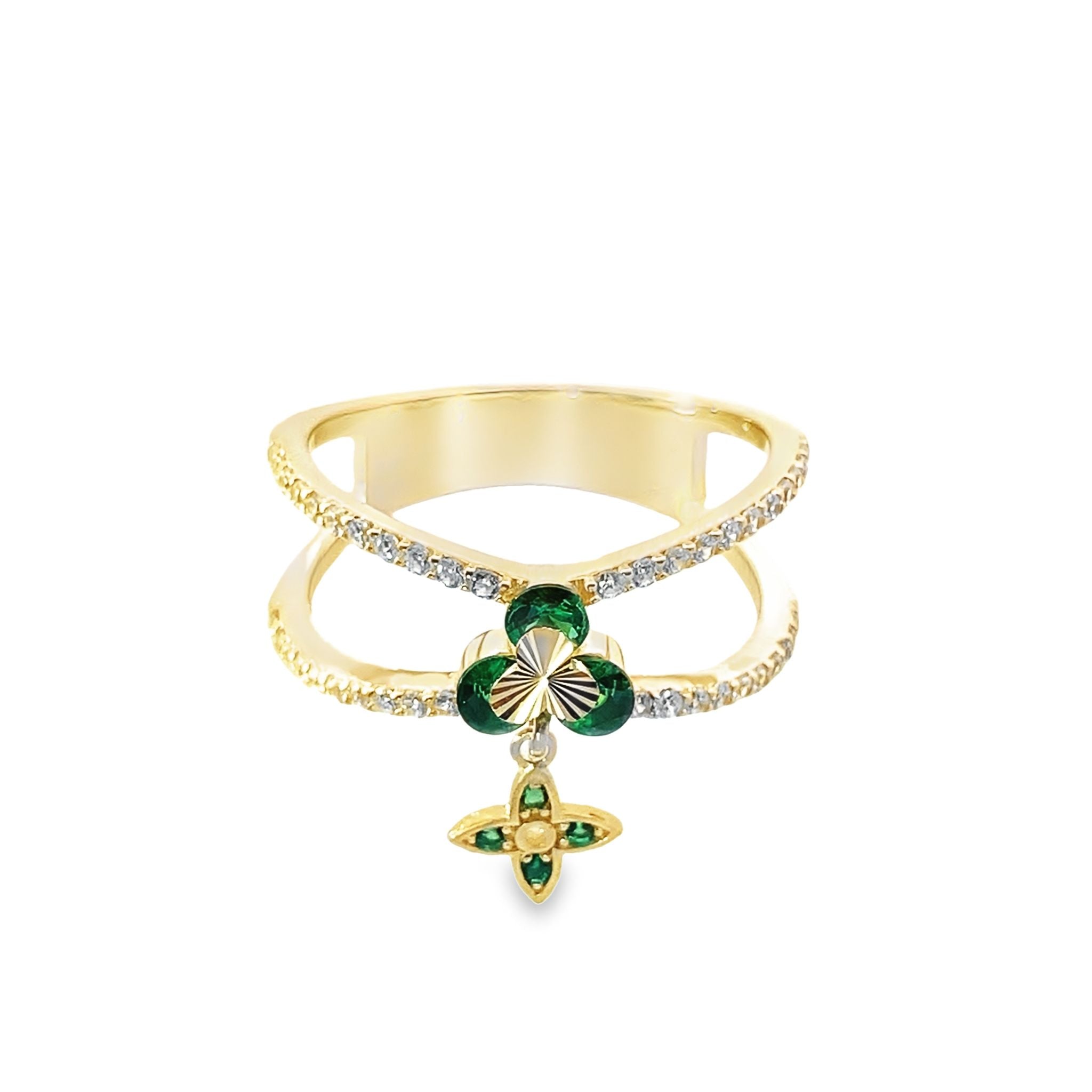 14K Yellow Gold Ladies Green Stone 3 Leaf Clover Ring Size 7 2.0Dwt