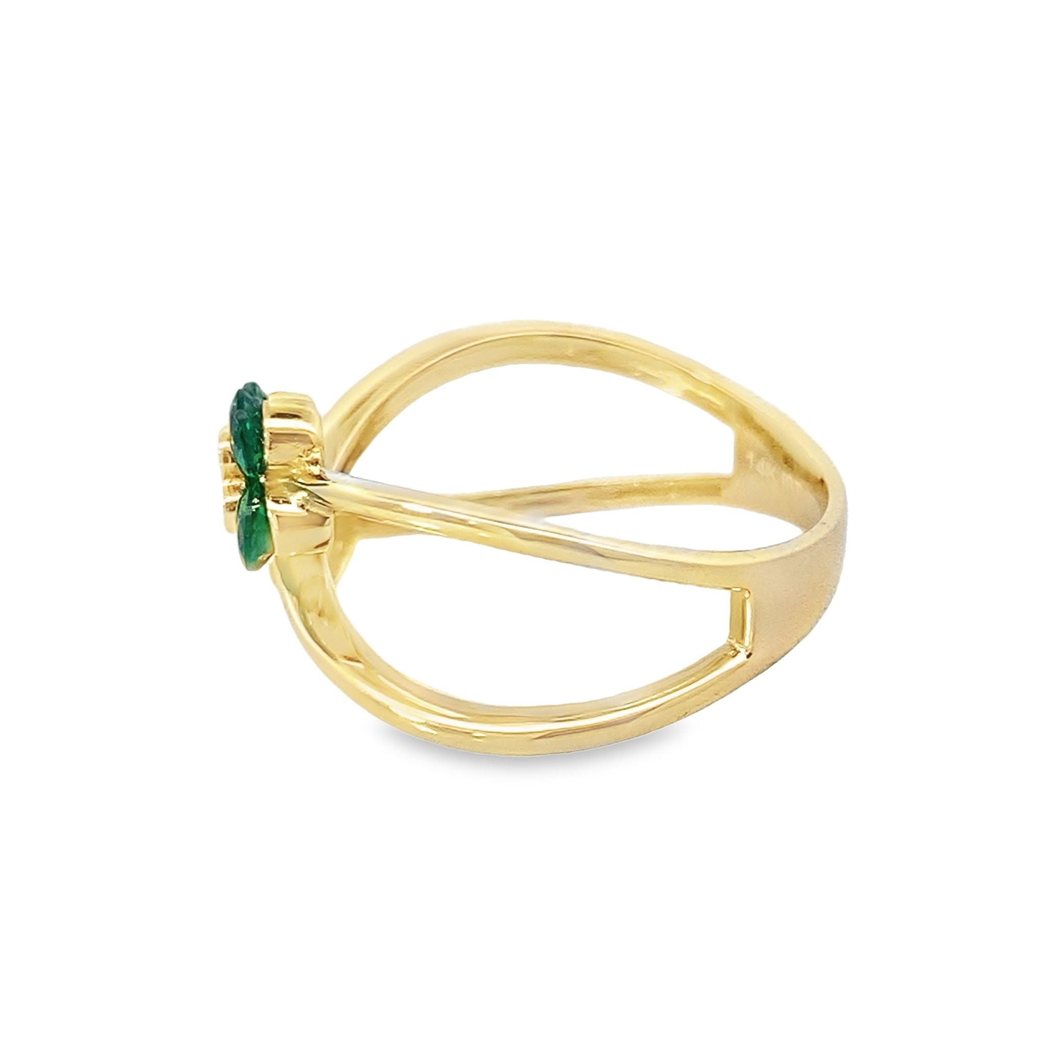 14K Yellow Gold Ladies Green Stone 4 Leaf Clover Ring Size 7 1.9Dwt