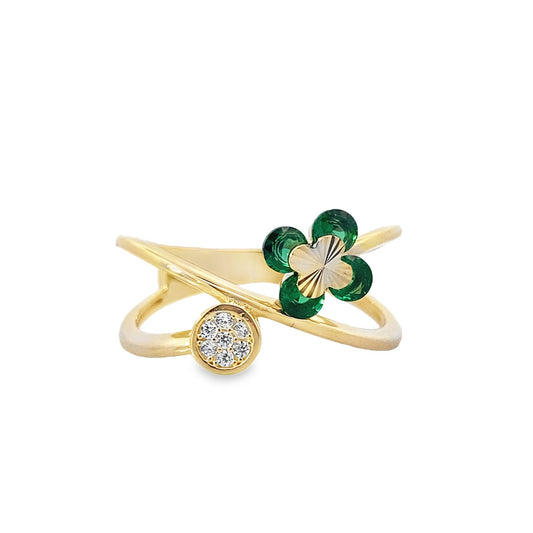 14K Yellow Gold Ladies Green Stone 4 Leaf Clover Ring Size 7 1.9Dwt
