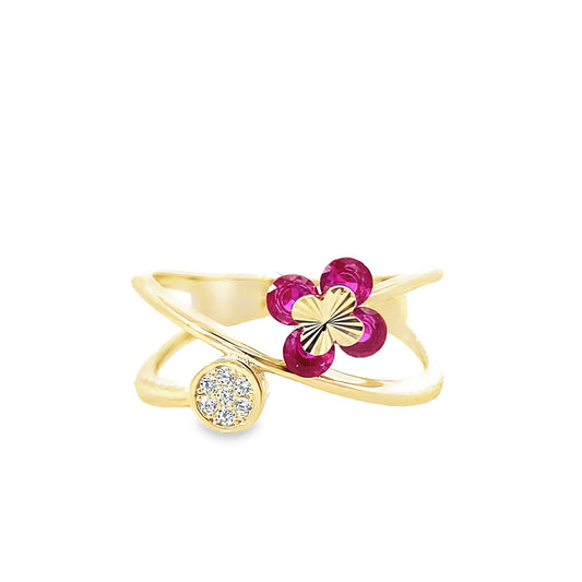 14K Yellow Gold Ladies Red Stone 4 Leaf Clover Ring Size 7 1.9Dwt