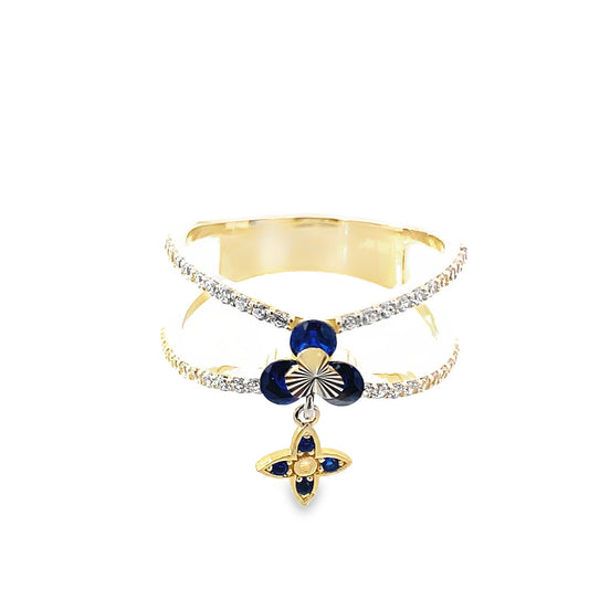 14K Yellow Gold Ladies Blue Stone 3 Leaf Clover Ring Size 7 1.9Dwt