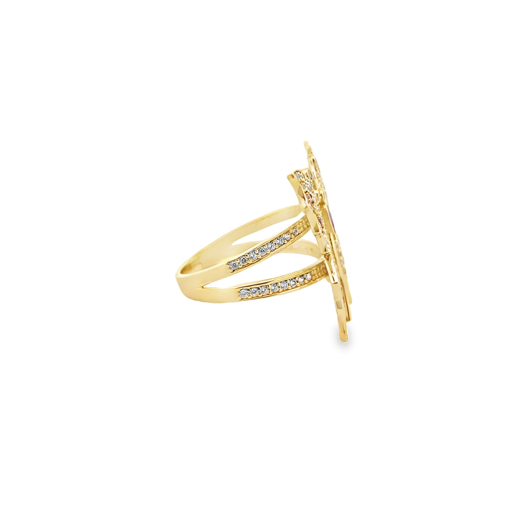 14K Yellow Gold Lds Cz Red & White Butterfly Ring Size7  3.6 Dwt