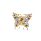 14K Yellow Gold Lds Cz Red & White Butterfly Ring Size7  3.6 Dwt