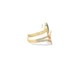 14K Two Tone Gold Green Enamel Flower & Cz Butterfly Ring Size 8 1.8Dwt