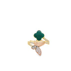 14K Two Tone Gold Green Enamel Flower & Cz Butterfly Ring Size 8 1.8Dwt