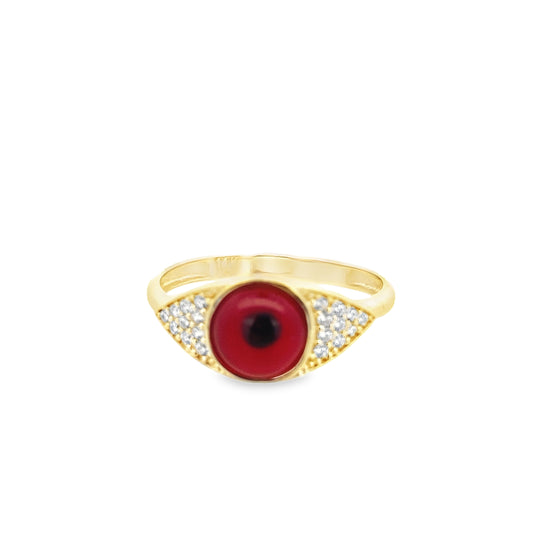 14K Yellow Gold Red Evil Eye Ring Size 7.25 1.4Dwt