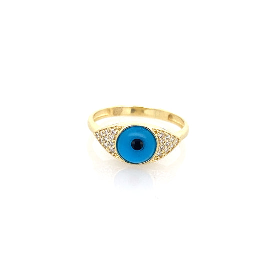 14K Yellow Gold Blue Evil Eye Ring Size 7 1.4Dwt