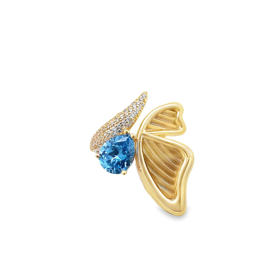 10K Yellow Gold Lds Blue Stone Fashion Ring Size 7  3.7Dwt