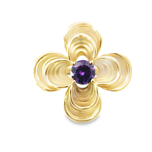 10K Yellow Gold Lds Purple Stone Flower Ring Size 8  3.6Dwt