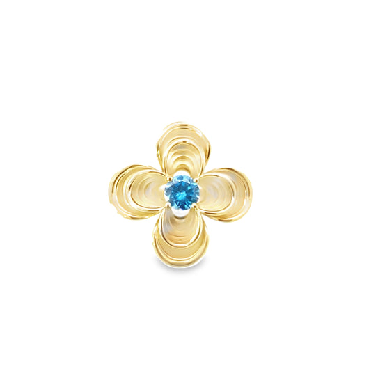10K Yellow Gold Lds Blue Stone Flower Ring Size 7  3.5Dwt