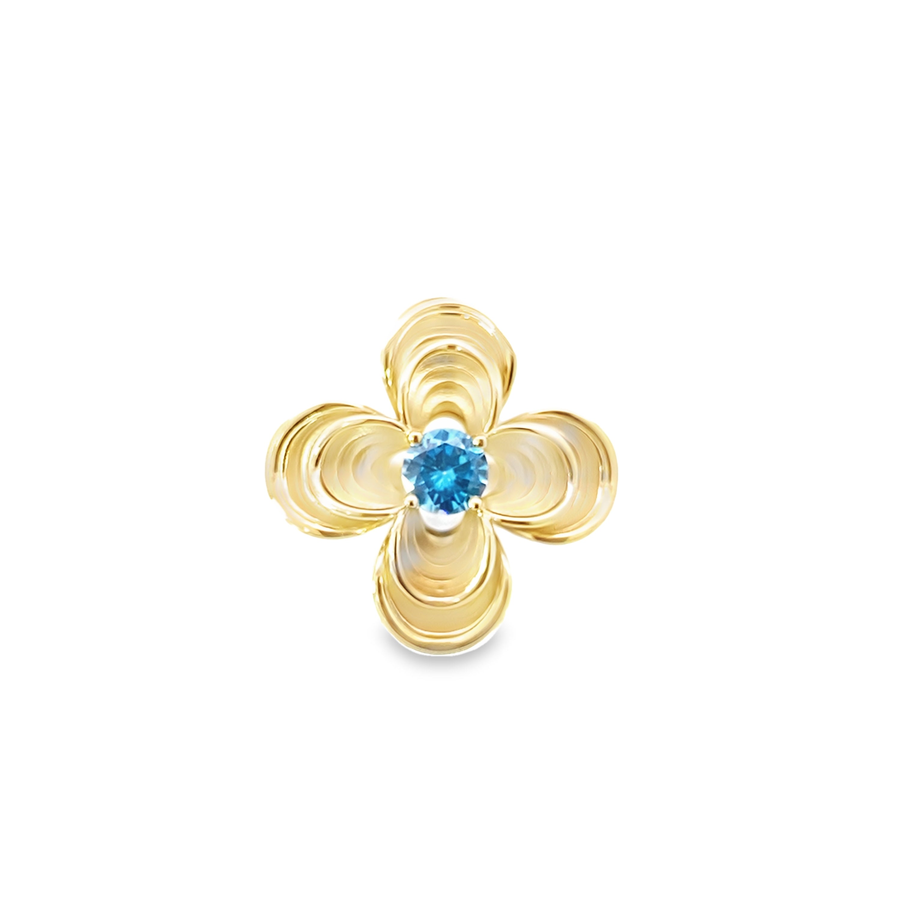 10K Yellow Gold Lds Blue Stone Flower Ring Size 7  3.5Dwt