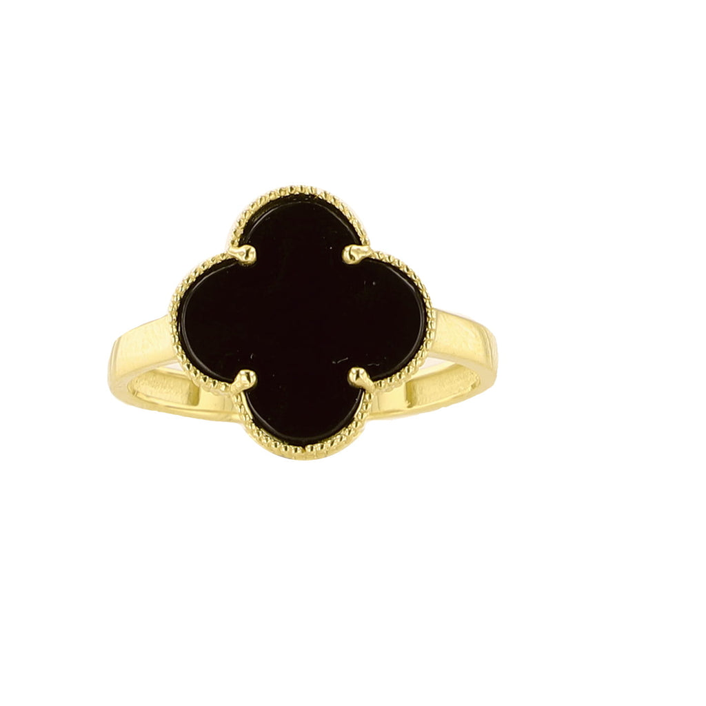 14K Yellow Gold Black Flower Ring Size 7 1.2Dwt