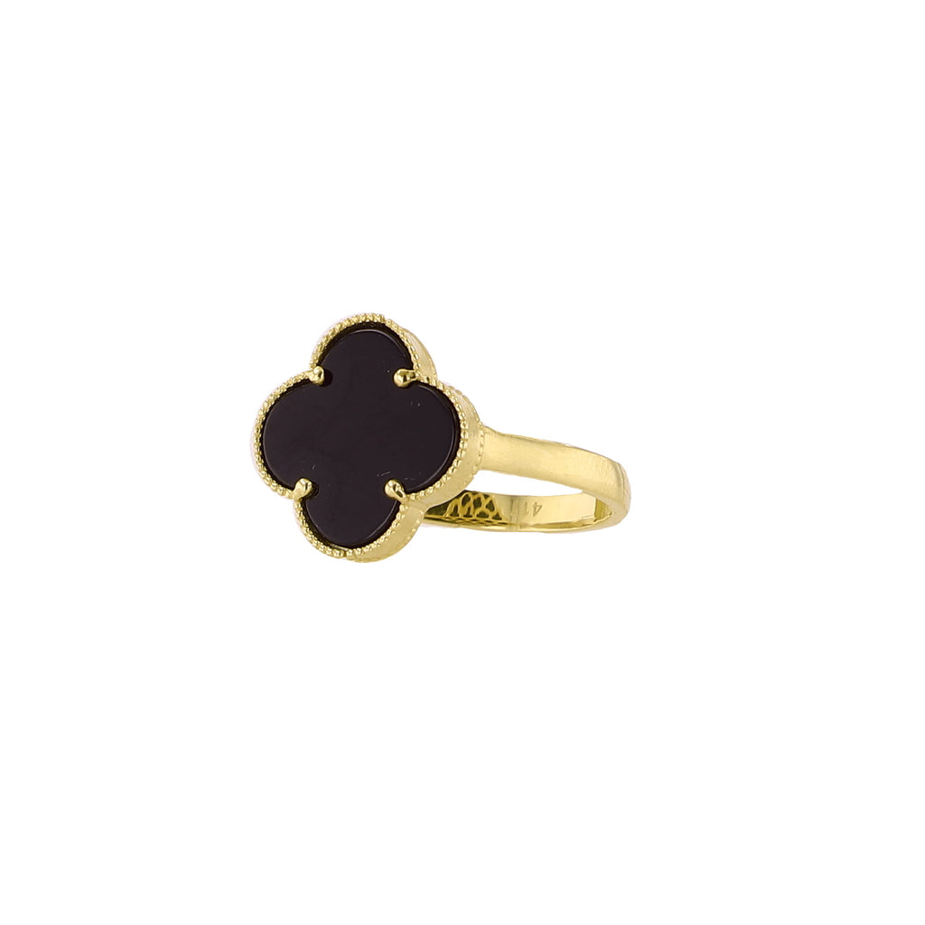 14K Yellow Gold Black Flower Ring Size 7 1.2Dwt