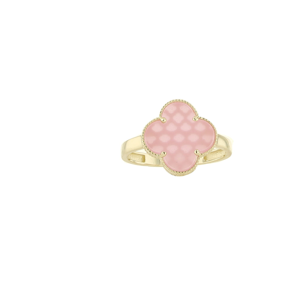 14K Yellow Gold Pink Flower Ring Size 7 1.3Dwt