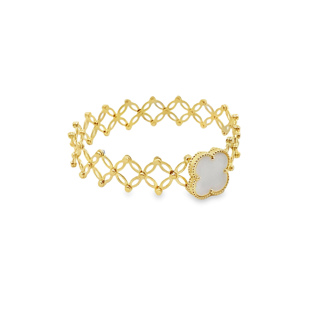 10K Yellow Gold White Flower Fashion Expandable Rings Size 7 8.8Dwt