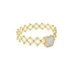 10K Yellow Gold White Flower Fashion Expandable Rings Size 7 8.8Dwt