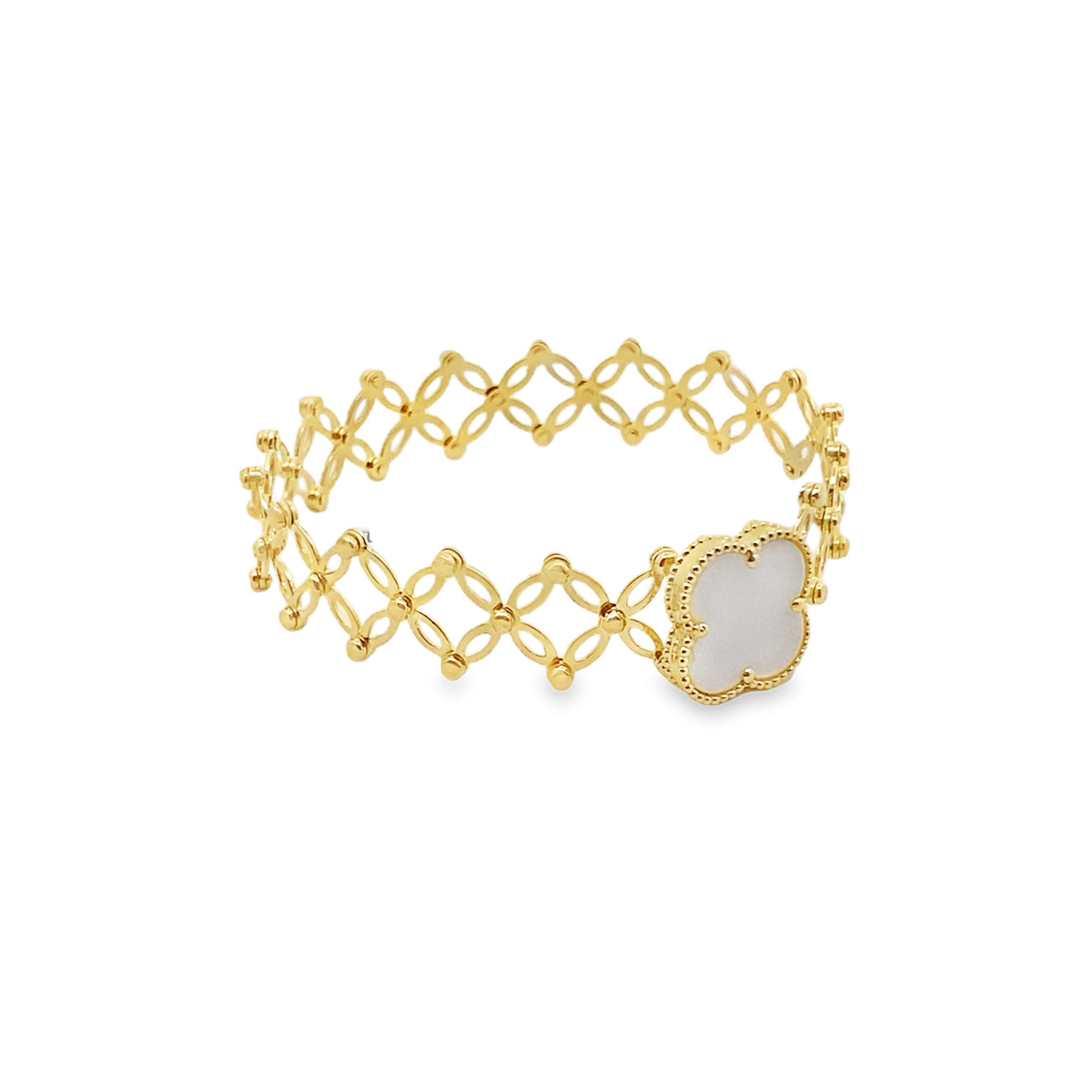 10K Yellow Gold White Flower Fashion Expandable Rings Size 7 8.8Dwt