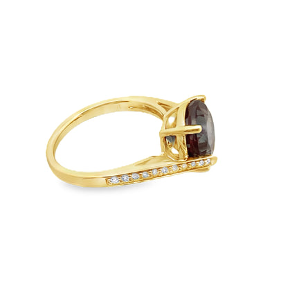 0.14 Ctw Diamond 5.49 Ctw Lab Created Alexandrite 14K Yellow Gold Ring Size 7 2.6Dwt