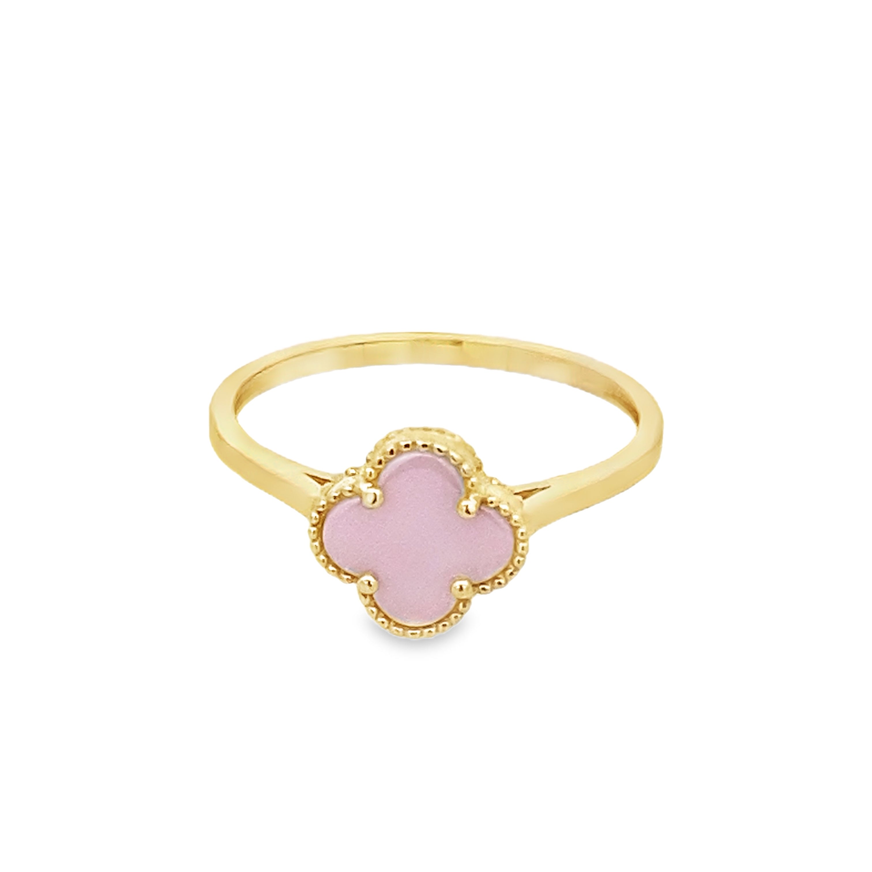 14K Yellow Gold Pink Flower Fashion Ring Size 8.5 1.1Dwt
