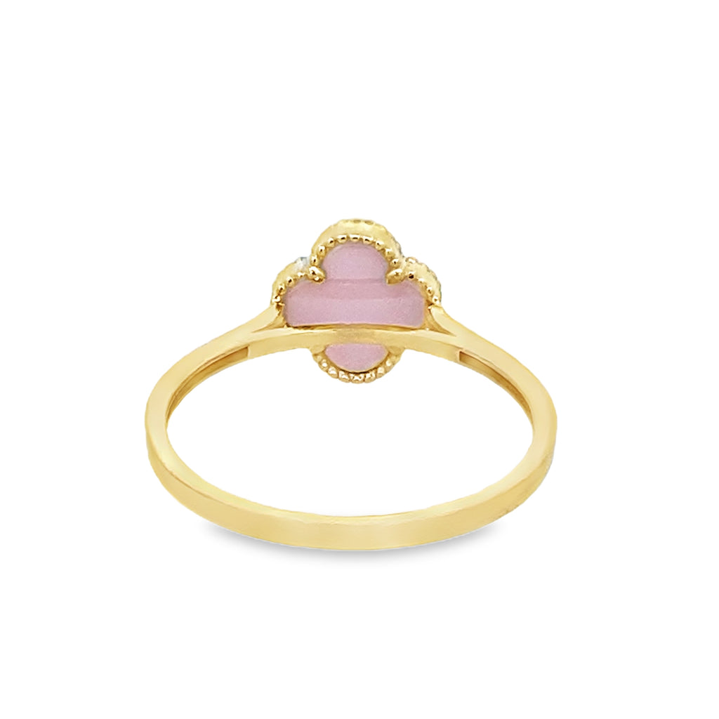 14K Yellow Gold Pink Flower Fashion Ring Size 8.5 1.1Dwt