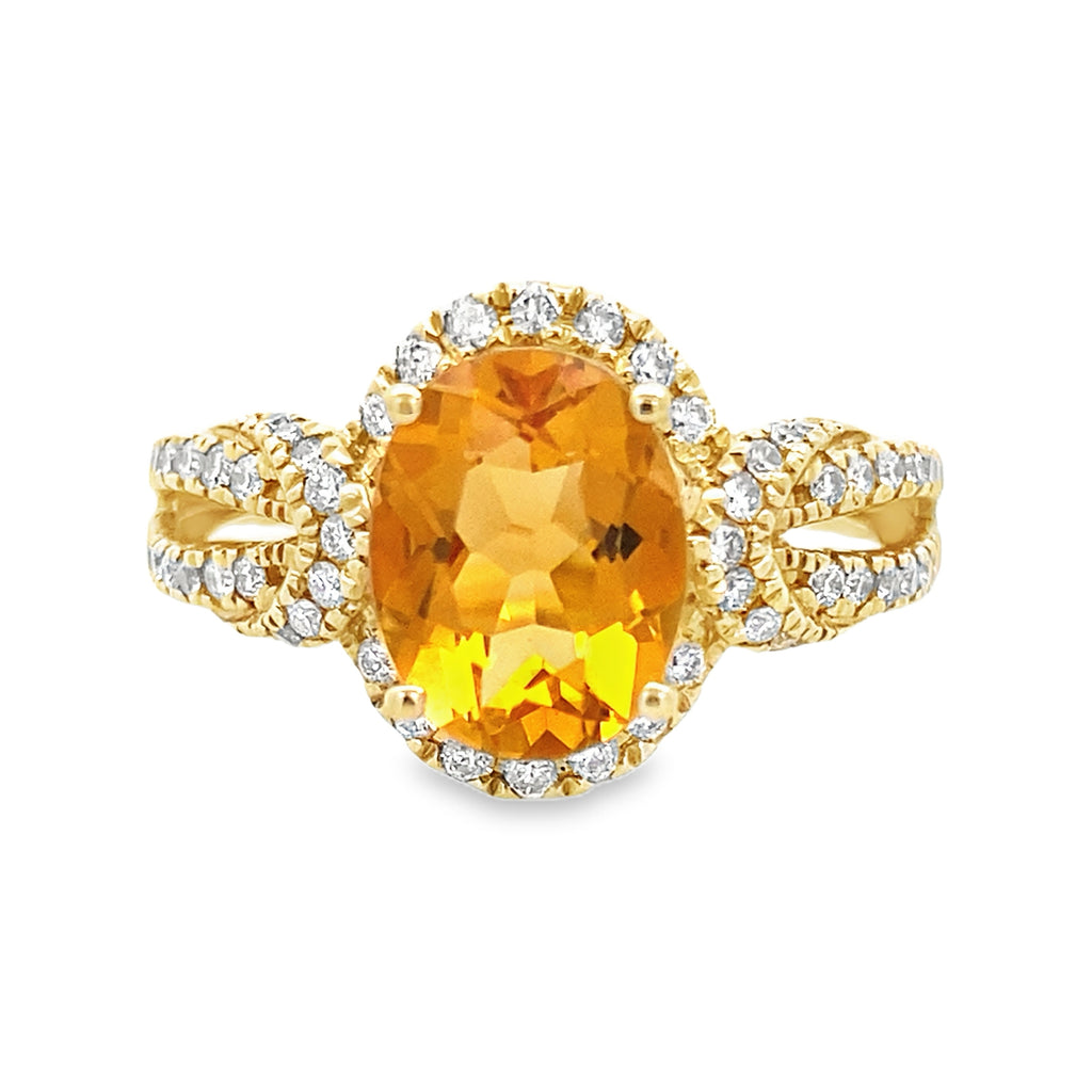 0.35Ctw Diamond 1.75Ctw Citrine 14K Yellow Gold Oval Ring Size 7 2.4Dwt