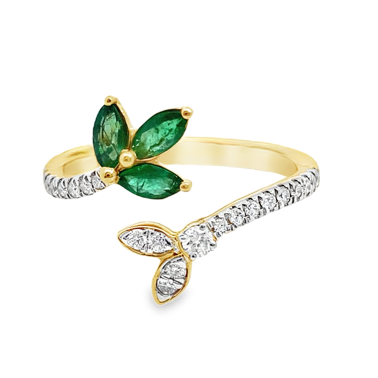 0.80 Ct Rd/Em 18K Yellow Gold Diamond & Emerald Fashion Ring Size 7 2.3Dwt