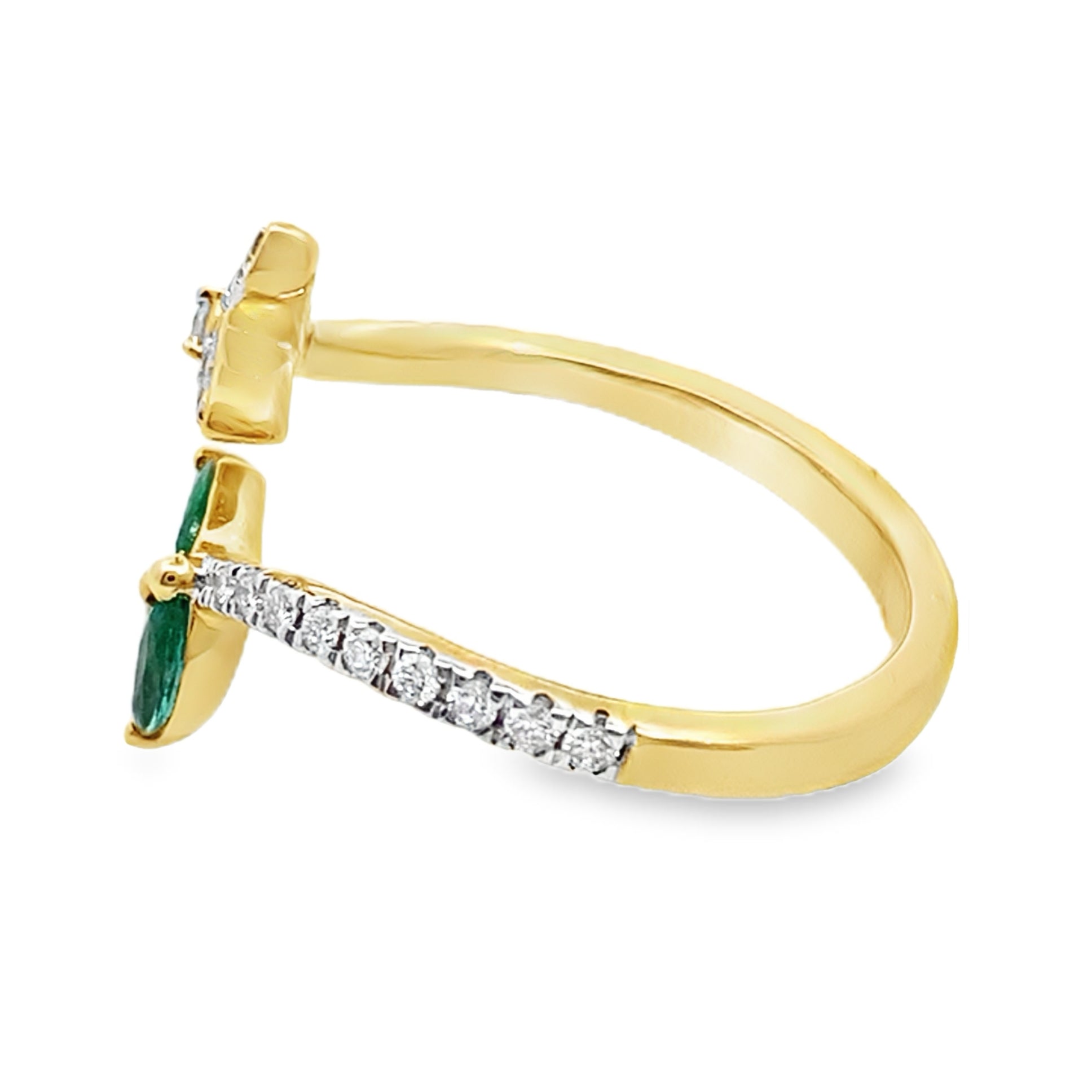 0.80 Ct Rd/Em 18K Yellow Gold Diamond & Emerald Fashion Ring Size 7 2.3Dwt