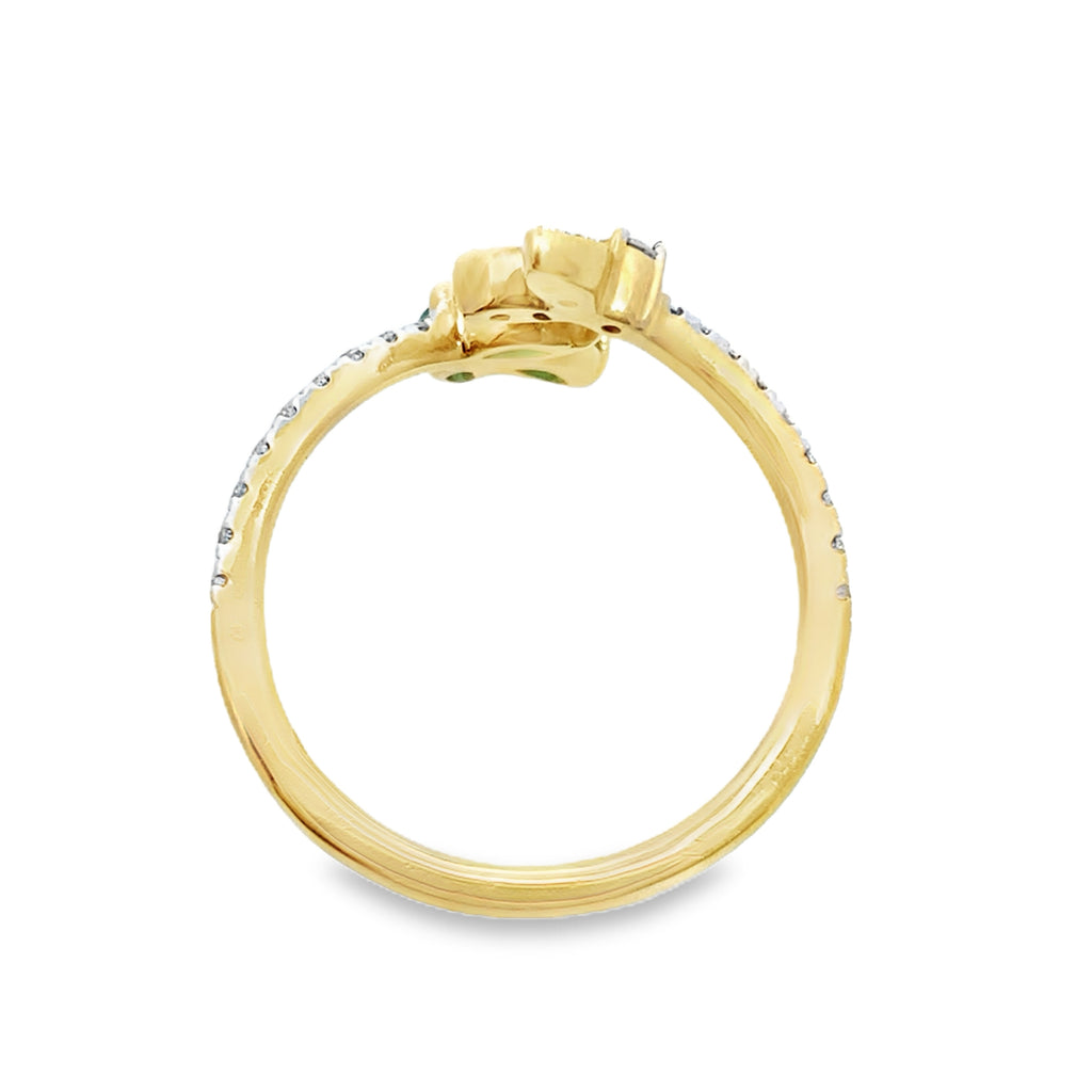 0.80 Ct Rd/Em 18K Yellow Gold Diamond & Emerald Fashion Ring Size 7 2.3Dwt