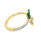 0.80 Ct Rd/Em 18K Yellow Gold Diamond & Emerald Fashion Ring Size 7 2.3Dwt