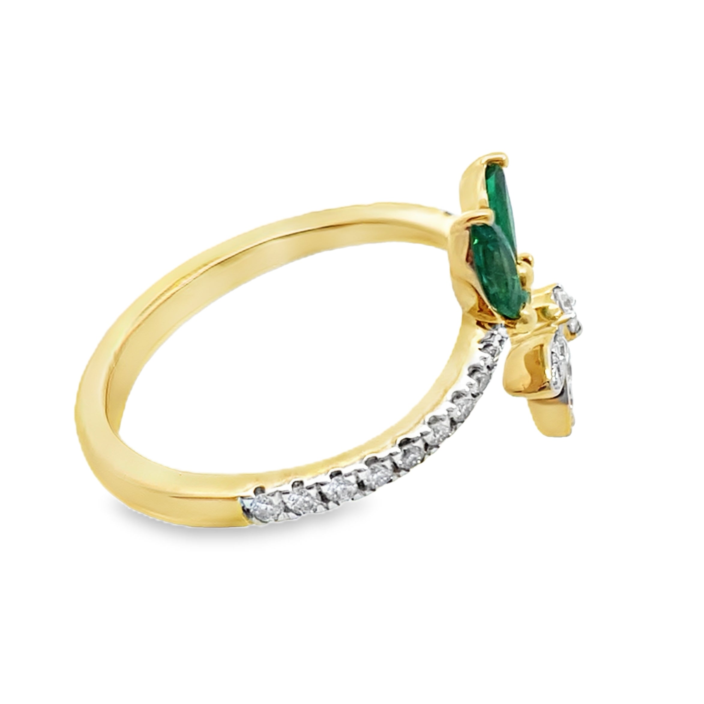 0.80 Ct Rd/Em 18K Yellow Gold Diamond & Emerald Fashion Ring Size 7 2.3Dwt