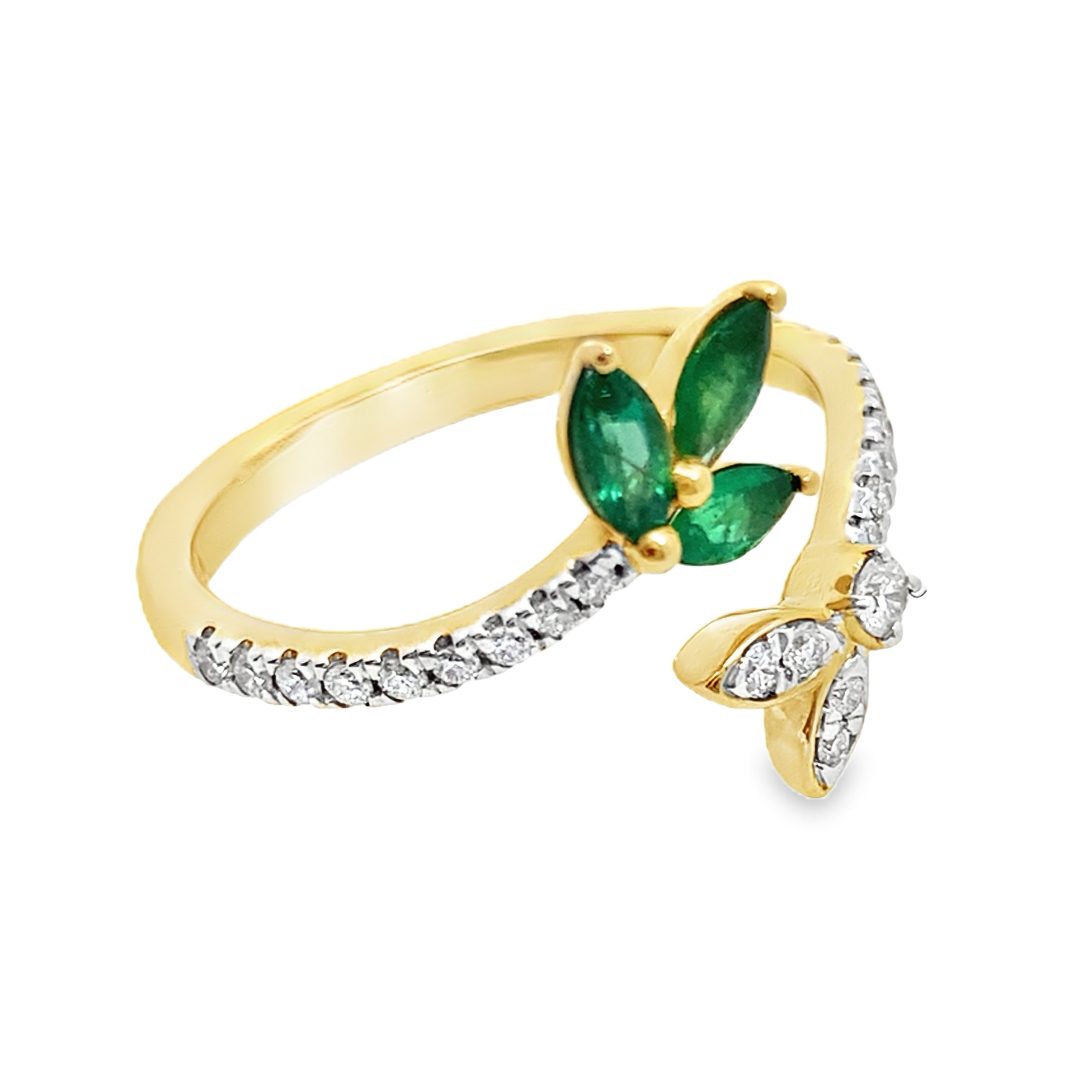 0.80 Ct Rd/Em 18K Yellow Gold Diamond & Emerald Fashion Ring Size 7 2.3Dwt