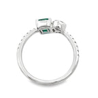 1.20Ct Rd/Bgt/Em 18K White Gold Diamond & Emerald Fashion Ring Size 7 2.0Dwt