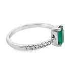 1.20Ct Rd/Bgt/Em 18K White Gold Diamond & Emerald Fashion Ring Size 7 2.0Dwt