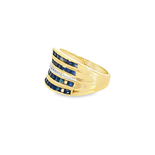 14K Yellow Gold Sapphire & Diamonds Lds Ring Size 7 3.8Dwt