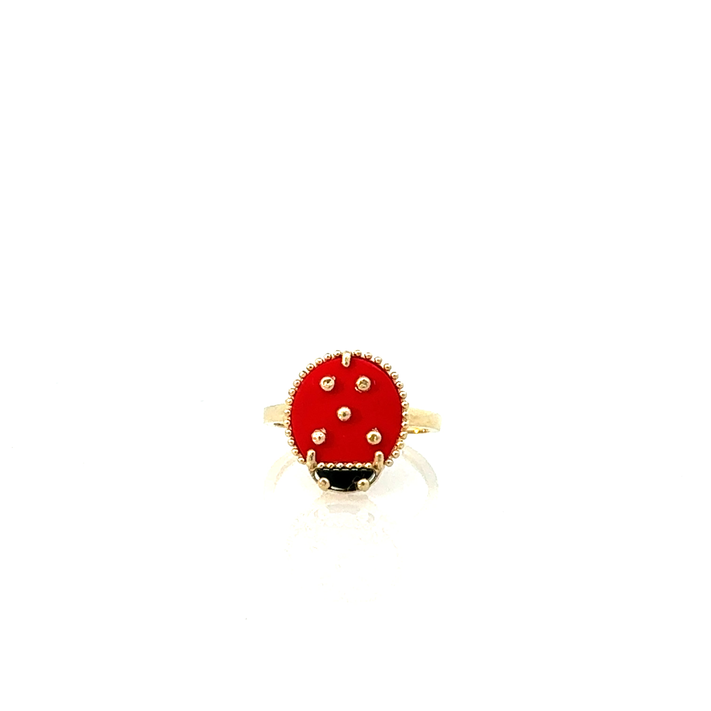 10K Yellow Gold Medium Ladybug Ring Size 7 1.5Dwt