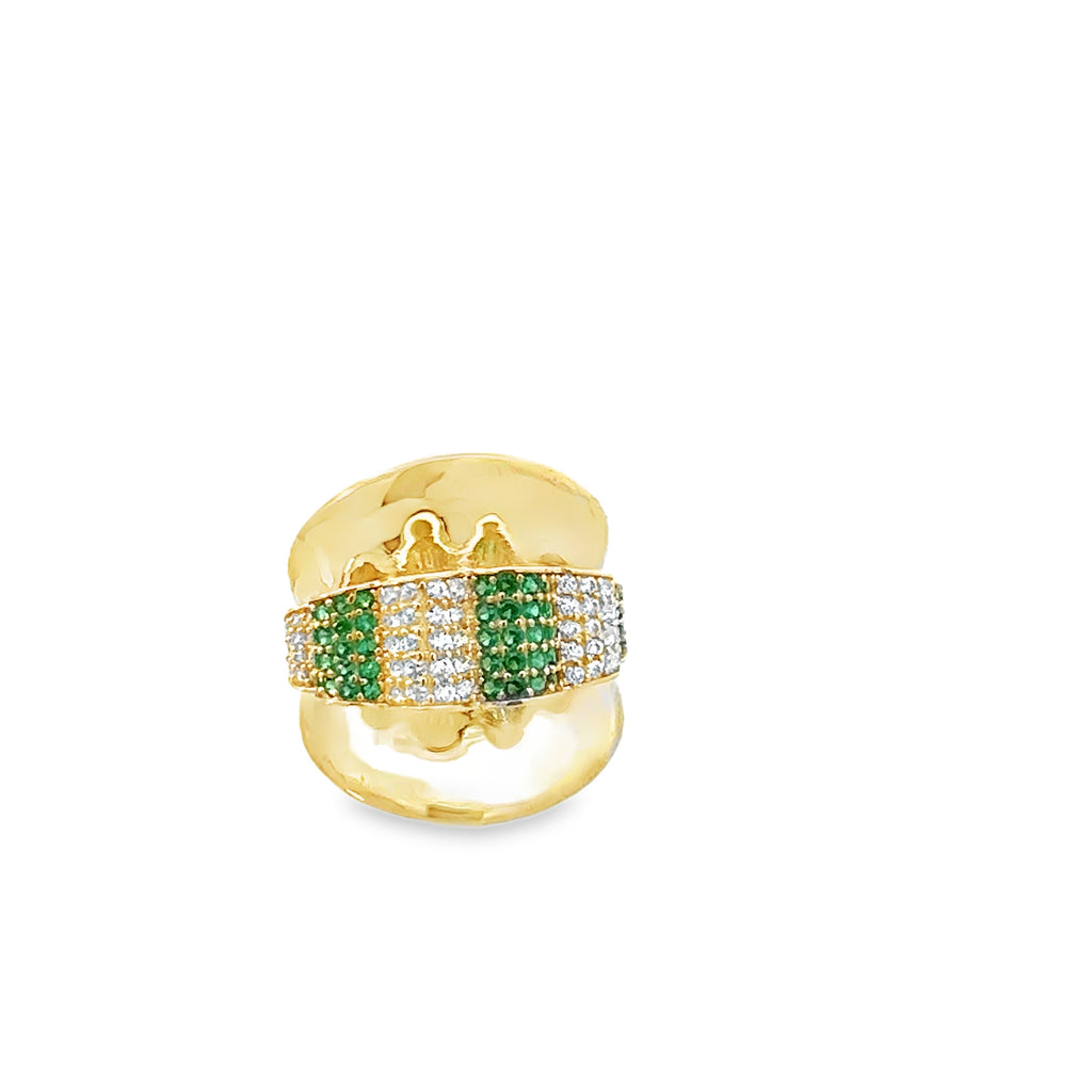 10K Yellow Gold Green & White Stones Fashion Ring Size 6.5 2.0Dwt