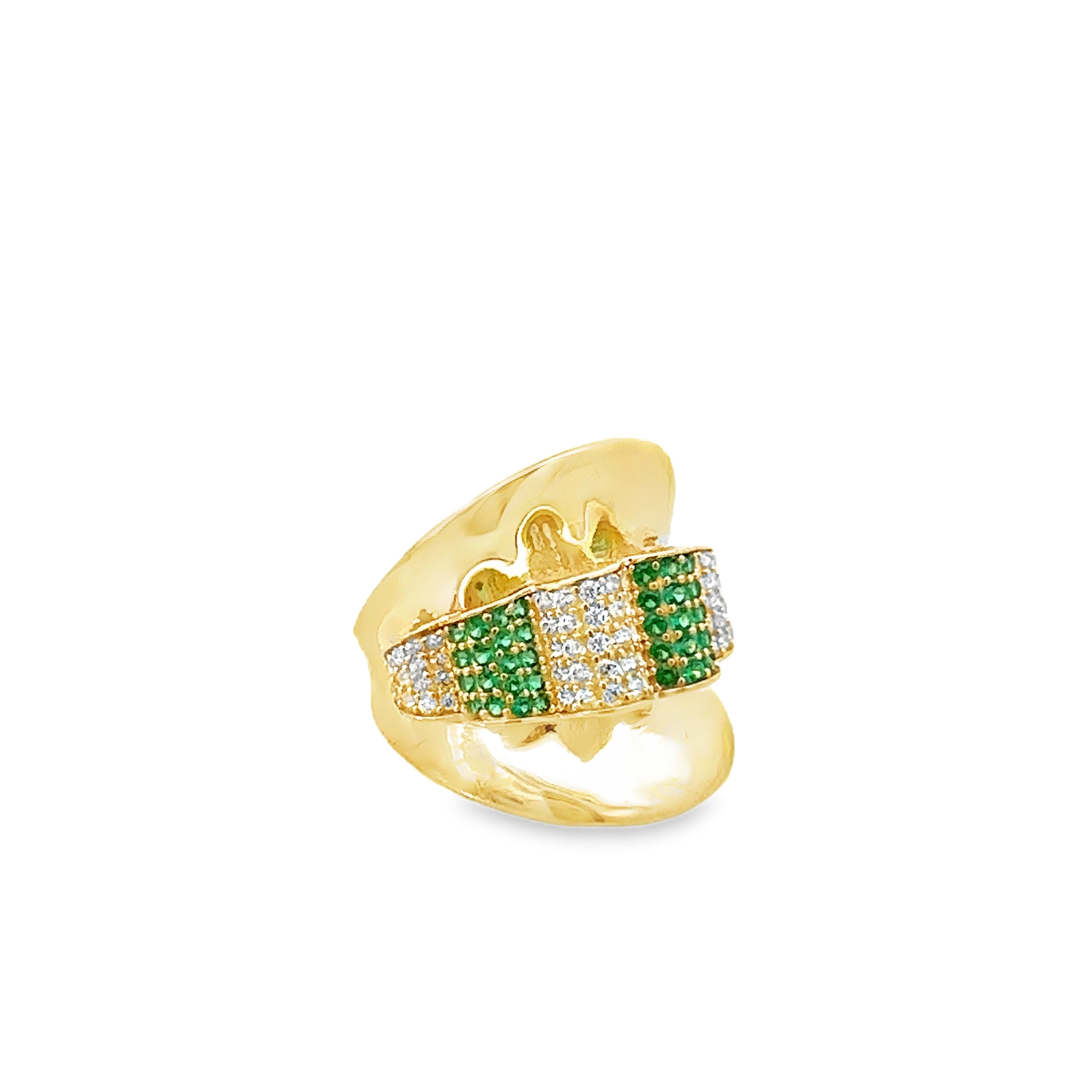 10K Yellow Gold Green & White Stones Fashion Ring Size 6.5 2.0Dwt